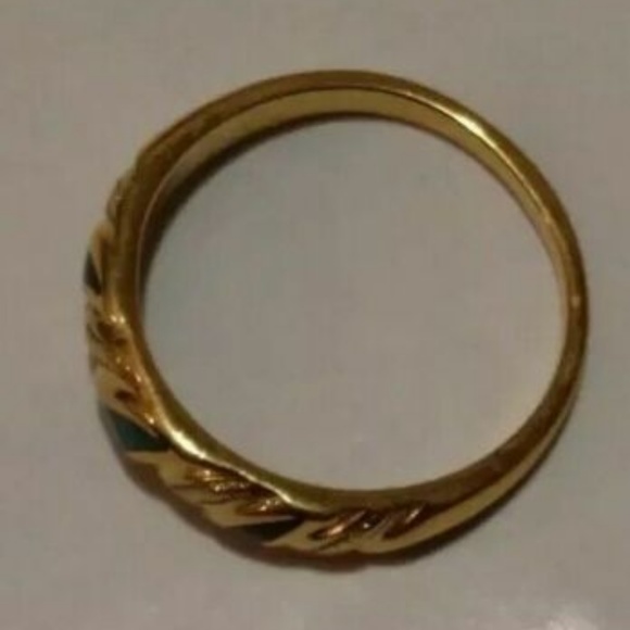 Black Onyx/Turquoise Inlay 14K Gold Plated NWOT Size  7 - Picture 3 of 8